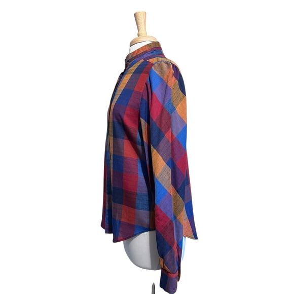 Koret City Blues Vtg Autumn Country Plaid Modest Button Down Blouse size M - Picture 3 of 5